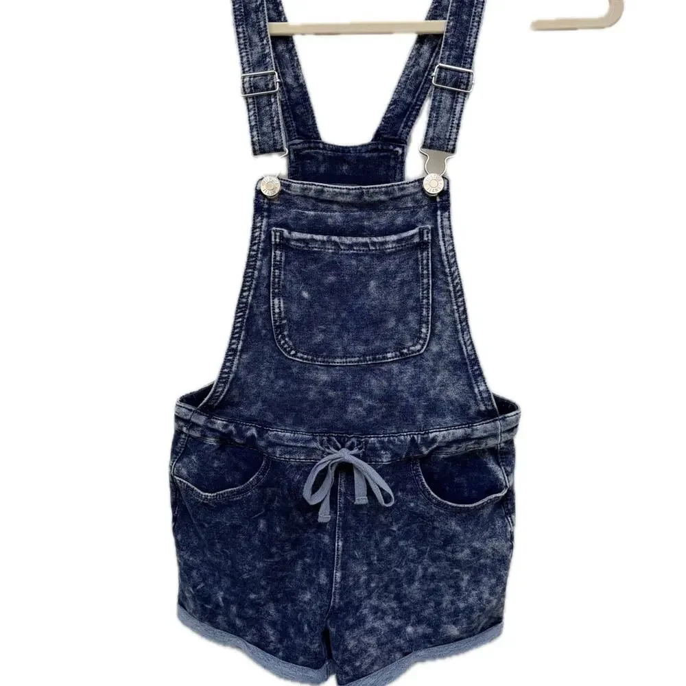 Justice Girls Acid Wash Denim Short Overalls Romper Size 12